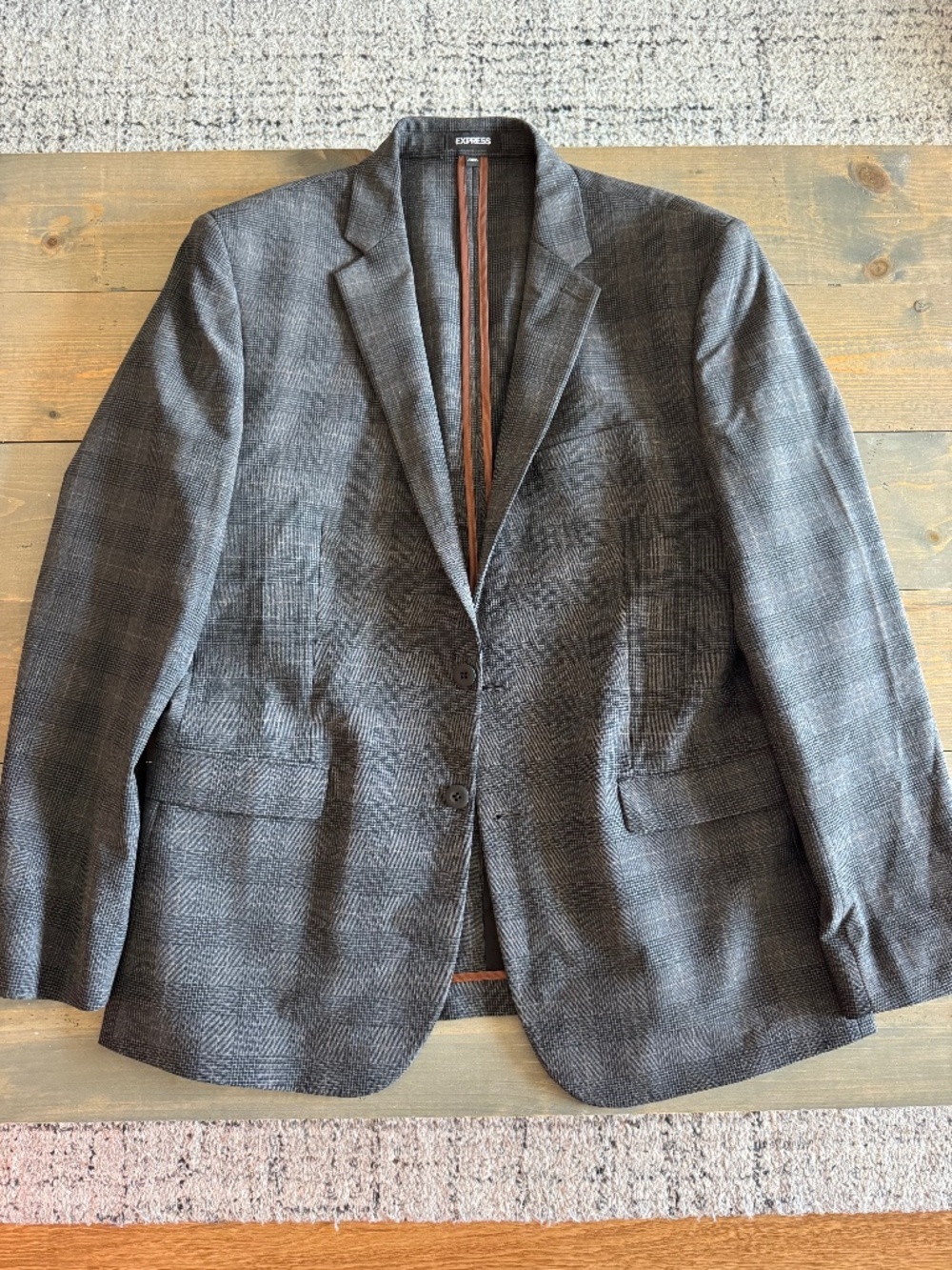 Express Extra Slim Gray Plaid Blazer Sport Coat 44R Modern Fit Windowpane